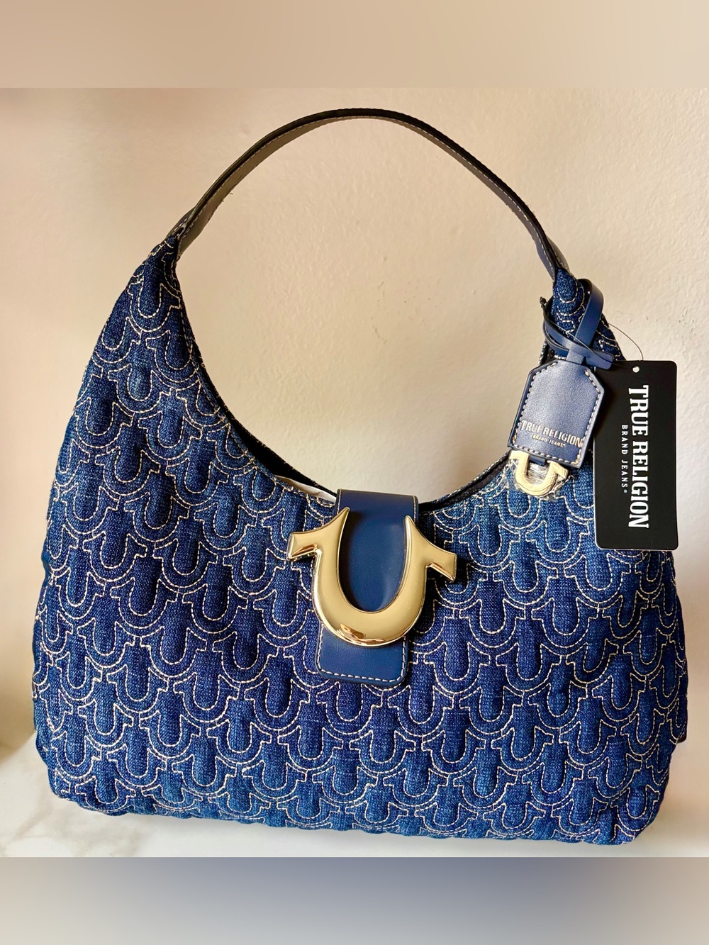 True Religion Quilted Denim Horseshoe Hand Bag Purse. Americana, Streetwear Y2K